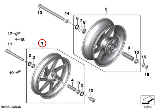 Vorderes Schmiederad OEM 36318389048 für BMW Motorräder M 1000 RR, S 1000 R, S 1000 RR, S 1000 XR, M 1000 R, M 1000 XR. Original BMW Motorrad.