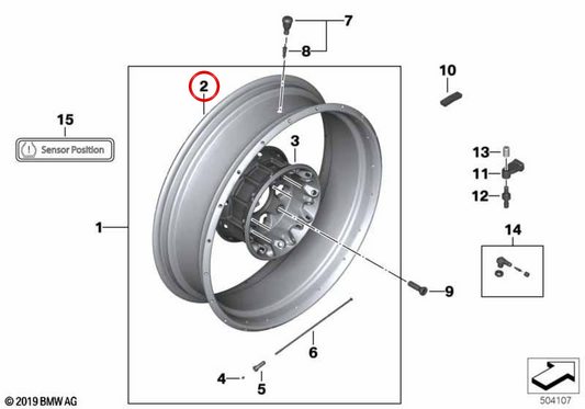 Roda traseira dourada OEM 36318404335 para BMW Motorrad R 1250 GS (RK50) e R 1250 GS Adventure (RK51) de 2018 a 2024. Medida 4,5x17. Originais BMW Motorrad.