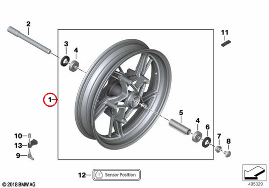 Ruota anteriore nera OEM 36318404394 per moto BMW R1200R, R1250R, R nineT... e altro ancora. BMW Motorrad originale.