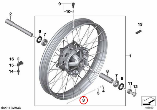 OEM Radspeiche 36318406048 für BMW Motorräder F 850 ​​GS, F 900 GS, F 850 ​​GS Adventure, F 900 GS Adventure. Original BMW Motorrad.