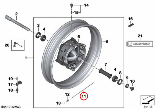 Raios da roda dianteira OEM 36318406050 para BMW Motorrad R nineT Scrambler, Urban G/S, R 1200 GS, R 1250 GS, Adventure. Originais BMW Motorrad.