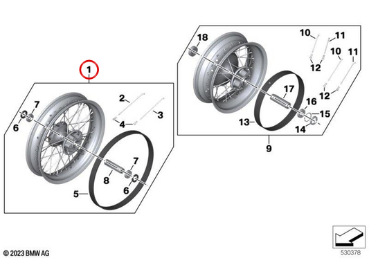 Roue avant à rayons noirs OEM 36318414955 pour BMW Motorrad R 18, R 18 Classic, R 18 Roctane. BMW Motorrad d'origine.
