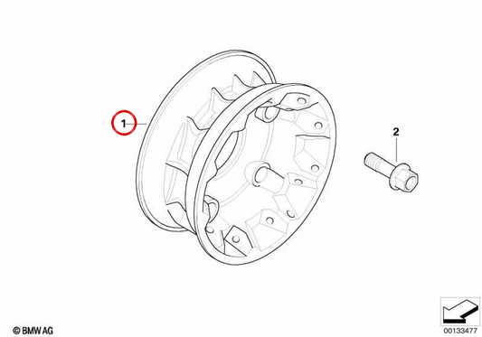 Mozzo ruota posteriore argento OEM 36318523918 per moto BMW R1200GS, R1200GS Adventure, HP2 Enduro. BMW Motorrad originale.
