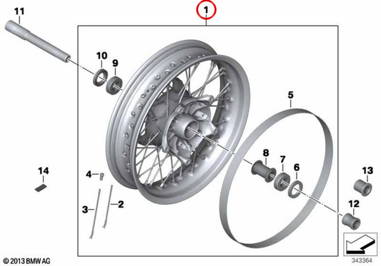 Rueda delantera negra OEM 36318546108 para motos BMW R nineT (K21). Original BMW Motorrad.