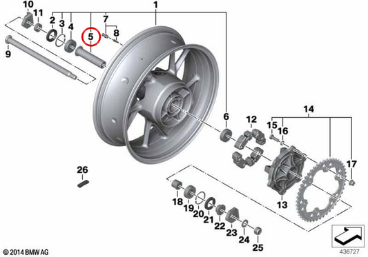 Boccola distanziale posteriore OEM 36318551388 per moto BMW F800R K73 (11/2013 - 09/2019). BMW Motorrad originale.