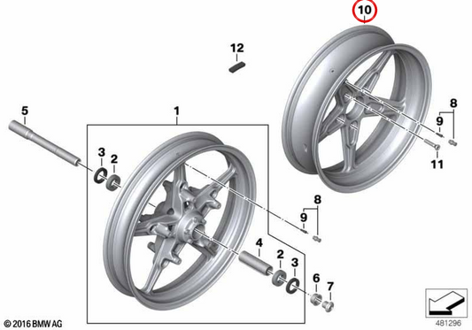 Cerchio posteriore in lega nero OEM 36318562501 per moto BMW R NineT Scrambler, R NineT Urban G/S. BMW Motorrad originale.