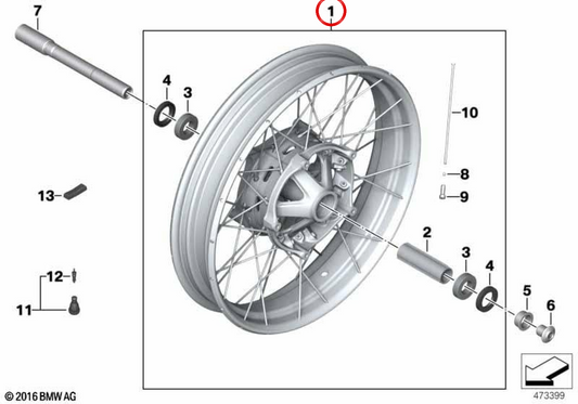 Llanta de radios cruzados delantera negra OEM 36318562512 para motos BMW R nineT Scrambler, R nineT Urban G/S. Original BMW Motorrad.