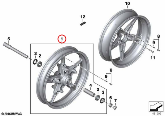 Jante avant en fonte noire OEM 36318562526 pour motos BMW R nineT, R nineT Pure, R nineT Scrambler, R nineT Racer. BMW Motorrad d'origine.