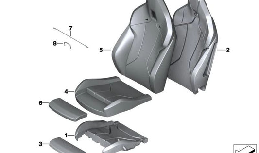 Tapizado de cuero para respaldo de asiento deportivo izquierdo OEM 52109458799 para BMW F44. Original BMW.