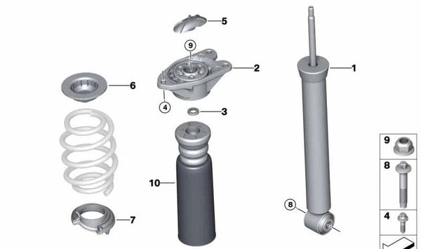 Amortiguador trasero OEM 33506886760 para BMW F48, F49. Original BMW.