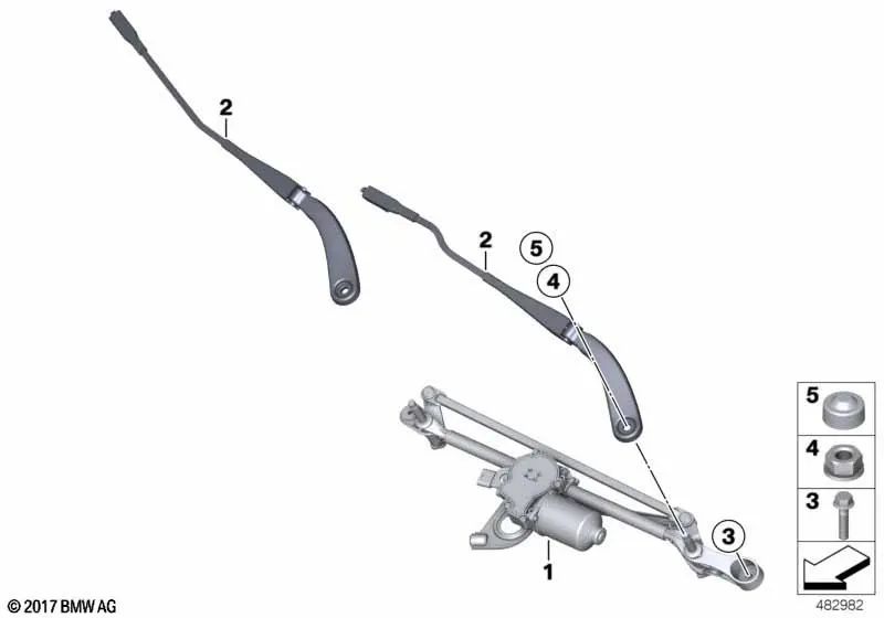 Komplette Windschutzscheibe -Wischersystem für die BMW 3 F30 -Serie, F31, F34, F35, F80, 4 F32, F33, F36, F82, F83 (OEM 61617260488). Original BMW