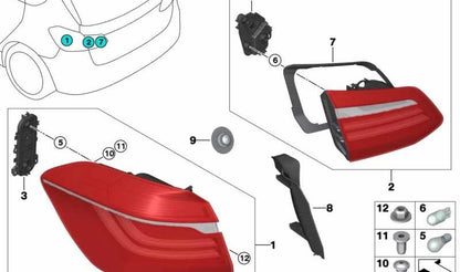 Piloto trasero en panel lateral derecho OEM 63217461608 para BMW Serie 2 F46 Gran Tourer. Original BMW.