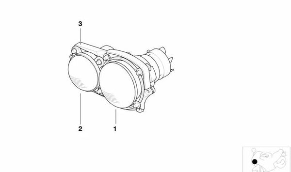 Faro delantero corto (luz de cruce) OEM 63127671031 para BMW Motorrad R 1150 R (RR28) fabricada entre 01/10/2002 y 31/07/2005. Original BMW Motorrad.