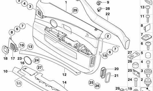 Moldura con luz guía para puerta delantera derecha OEM 51417024310 para BMW E65, E66. Original BMW.