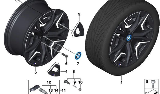 Inserto aerodinámico OEM 36135A3DE23 para BMW I20 (iX). Pieza original BMW para llanta de aleación Aerodinámica 1023M de 22 pulgadas. Perfecto para mantener el diseño y rendimiento original.