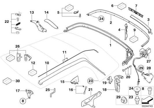 Moldura de tela trasera izquierda OEM 54347186191 para MINI Cabrio R52. Original MINI.