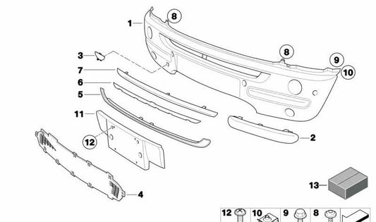 Revestimiento de parachoques delantero imprimado OEM 51117116804 para MINI R50 One D (2003-2006). Original MINI.