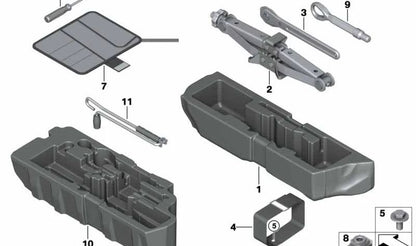 Llave/Manivela de gato original OEM 71126769151 para BMW E82 {118d, 120d, 120i} con tracción trasera (manual y automático). Parte del sistema de emergencia con gato. Compatible solo con modelos indicados. Original BMW.