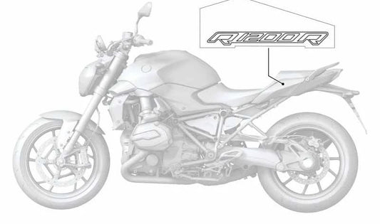 OEM 5114854361 Emblema esquerdo para BMW Motorrad R1200GS (K50), R1200GS Aventura (K51), R1250GS (K50), R1250GS Aventura (K51). BMW Motorrad original.