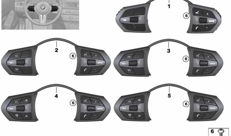 Interruptor para volante multifunción M-Sport OEM 61317849406 para BMW F21, F22, F30, F31, F34, F32, F33, F36, F07, F10, F06, F12, F13, F25, F26, F15, F16. Original BMW.