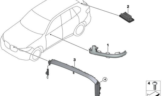 Intermitente lateral izquierdo del retrovisor OEM 51165A4A567 para BMW X3 G08 y X5 G18. Luz adicional original BMW para el espejo retrovisor exterior.