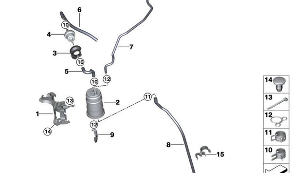Abrazadera de manguera OEM 16138565760 para BMW Motorrad G 310 R (GK03), G 310 GS (GK02), G 310 RR (GK01). Diámetro 11 mm, original BMW Motorrad.
