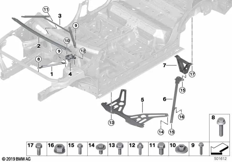 Tornillo hexagonal para BMW X3 F97, F97N, X4 F98, F98N (OEM 51718082205). Original BMW