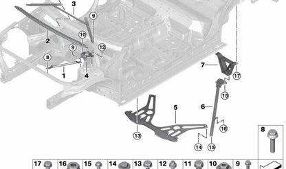 Rechte Unterstützung von vorderen Stoßdämpfer OEM 51618075318 für BMW F97, F97N, F98, F98N. Original BMW.