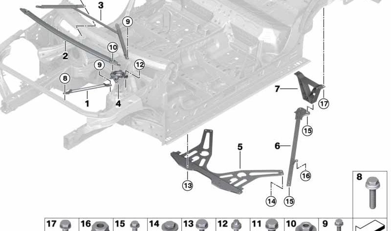 Barra de refuerzo delantera OEM 51618077345 para BMW X3 F97 y X4 F98. Refuerzo original para chasis. Mejora la rigidez estructural. Original BMW.