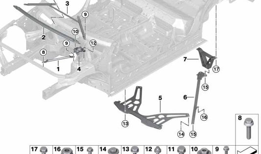 Barra de refuerzo delantera OEM 51618077345 para BMW X3 F97 y X4 F98. Refuerzo original para chasis. Mejora la rigidez estructural. Original BMW.