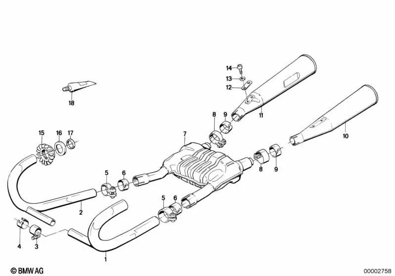 Tubo de escape derecho para BMW (OEM 18111452182). Original BMW