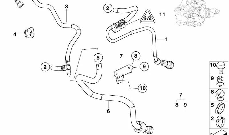Tubo de alimentación de combustible OEM 13538515902 para BMW E90, E91, E92, E93, E84. Original BMW.