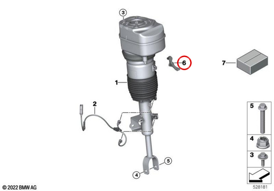 Pneumatic suspension support OEM 37101543649 for BMW G70. Original BMW.
