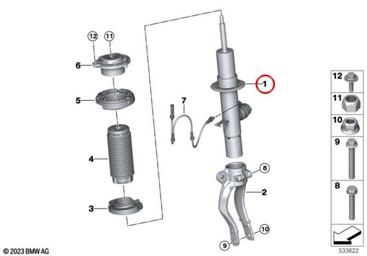 Punta telescopica anteriore destra EDC OEM 37105A2DB12 per BMW Serie 5 Touring G61 i5 M60 xDrive… e altri. Originale BMW.