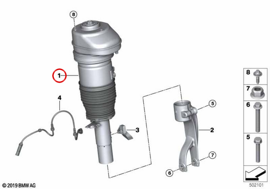 OEM 37105A40B51 Assorbitore pneumatico anteriore sinistro per BMW G05. BMW originale.