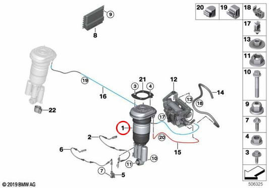 Izquierdo OEM 37105A42B85 rear tire shock absorber for BMW G38. Original BMW.