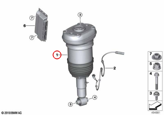 Amortecedor de ar traseiro esquerdo OEM 37106869039 para BMW G07. BMW genuíno.