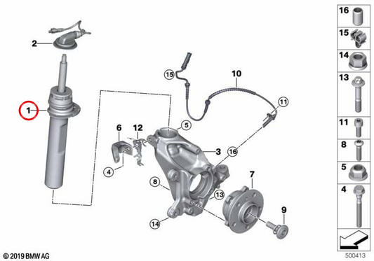 Amortecedor telescópico dianteiro direito com VDC OEM 37106877894 para MINI Clubman F54 JCW e JCW ALL4 (2016-2019). MINI Original