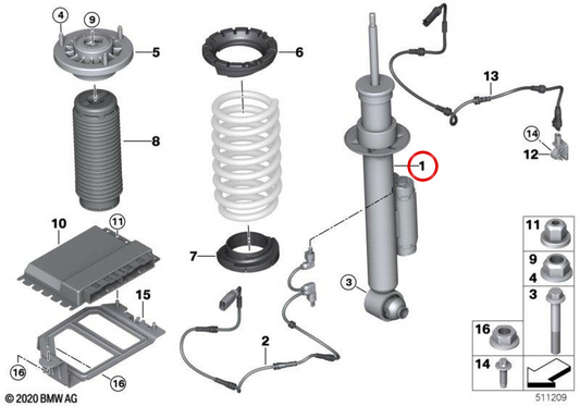 Izquierdo VDC Shock posteriore OEM 37106878127 per BMW G16. BMW originale.