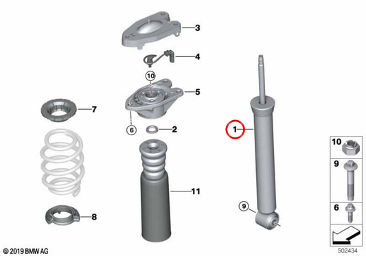 Rear VDC Shock Absorber OEM 37106887789 for BMW X1 F48, F48 LCI. Genuine BMW.
