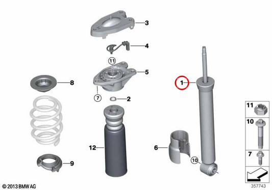 Assorbitore di shock posteriore con controllo di smorzamento variabile (VDC) OEM 37106887791 per BMW F45 (Serie 2 Active Tourer). BMW originale.