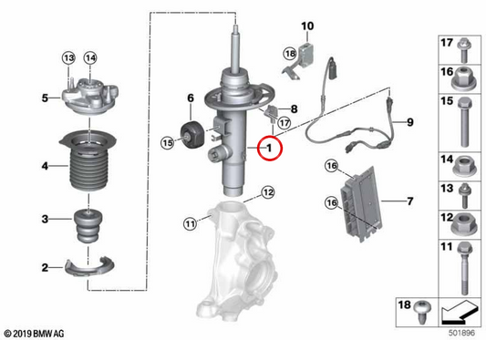 Amortecedor dianteiro esquerdo VDC OEM 37106889313 para BMW G26. BMW genuíno.