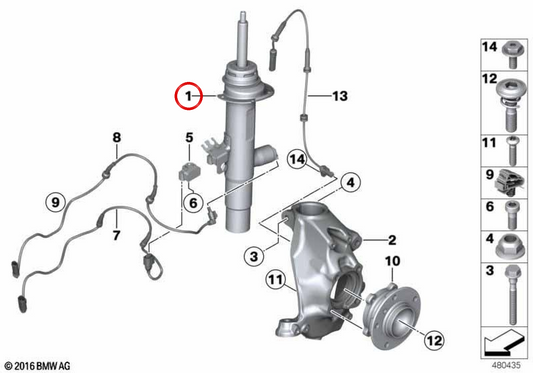 Federbein vorne links OEM 37116797899 für BMW 1er F20, F21, 2er F23, 3er F31. Original BMW