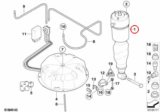 Amortide pneumatique arrière OEM 37121092908 pour BMW E39 535i et 540i avec suspension pneumatique. BMW d'origine.