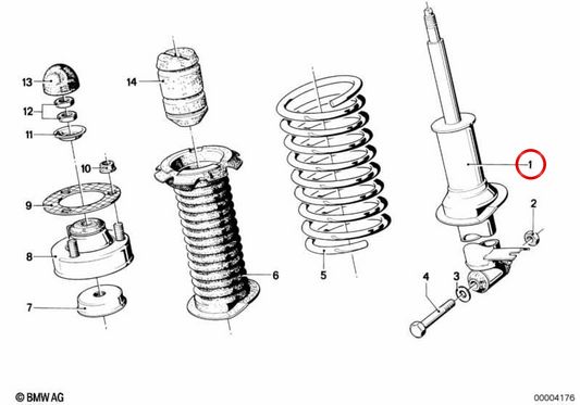 Amortiguador trasero izquierdo OEM 37121125395 para BMW E23. Original BMW.