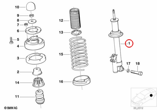 Amortiguador trasero izquierdo OEM 37121138927 para BMW E32. Original BMW.