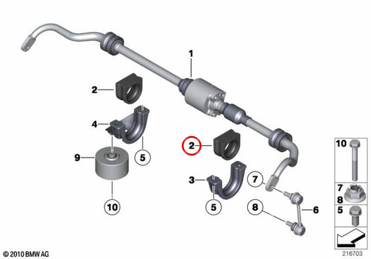 Suporte estabilizador Silentblock OEM 37126865287 para BMW G31, G11, G12, G14, G05, F95, G06, F96, G07. BMW genuíno.