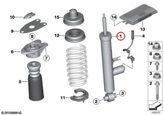 Amortecedor traseiro OEM 37126865547 para BMW F20, F21, F22. BMW genuíno.