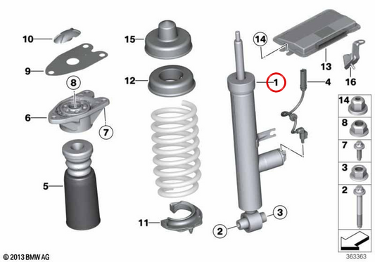 Amortisseur arrière OEM 37126883153 pour BMW Série 4 F36 Gran Coupé LCI 418d, 420d... et plus. Véritable BMW.