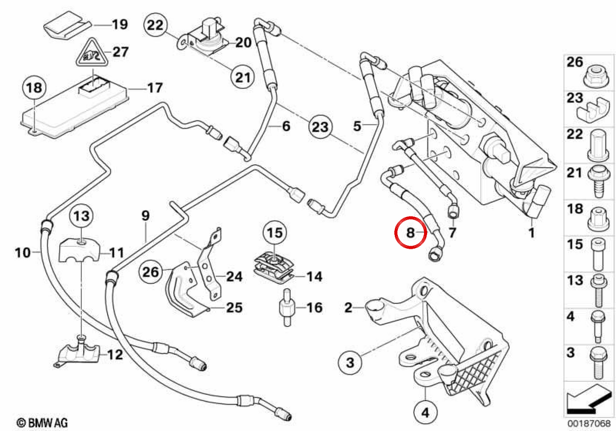 Pneumatic suspension pressure pipe OEM 37136761194 for BMW E60, E61, E63, E64. Original BMW.